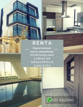 Renta de departamento amueblado en zona Lomas de Angelópolis Cascatta. Amenidades de lujo: alberca techada, salón de eventos y cancha de futbol. - Asesor Profesional Inmobiliario - Ingeniero Arturo Sánchez Roldán