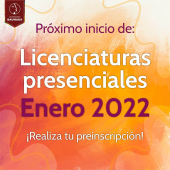 Conoce nuestras Licenciaturas escolarizadas, iniciamos en enero 2022.
¡Pregunta por más información! - Universitario Bauhaus