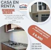 Casa en Renta en Fraccionamiento Calicata a 2 mints del outlet puebla. - LHS Servicios Inmobiliarios