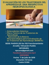 Evaluación de los Trastornos del Aprendizaje: Una Perspectiva Neuropsicológica - Curso Presencial en Tehuacán