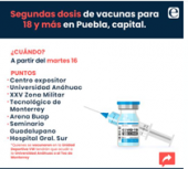 Jornada de Vacunación contra COVID-19 en Puebla Capital y Zona Conurvada