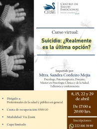 Objetivo general: Conocer la importancia de entender el suicidio desde el punto de vista del pacient...