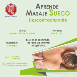 ¡¡Masaje Sueco!!
Relaja a un nivel profundo
Libera de contracturas musculares
Activa la circulaci...