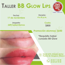 Taller de BB Glow Lips.
Tratamiento en labios, que utiliza tecnología de microneedling.
Induce a l...