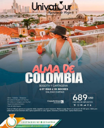 ¡Viaja a Colombia y disfruta de un excelente viaje!
Pasa 7 días y 6 noches en las bellas ciudades B...