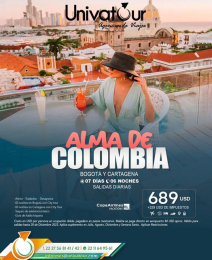 ¡Viaja a Colombia y disfruta de un excelente viaje!
Pasa 7 días y 6 noches en las bellas ciudades B...